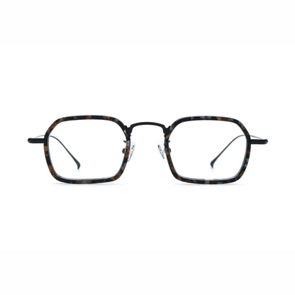 Barledear Midnight Tortoise Black eyeglasses front view with lightweight geometric acetate titanium frame