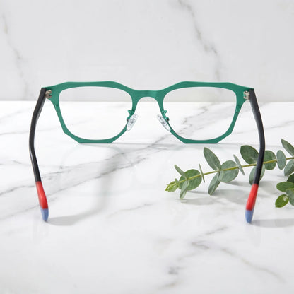 Barledear Mint Graphite eyeglasses back view showing full-rim frame construction, temple curve, and adjustable nose pads