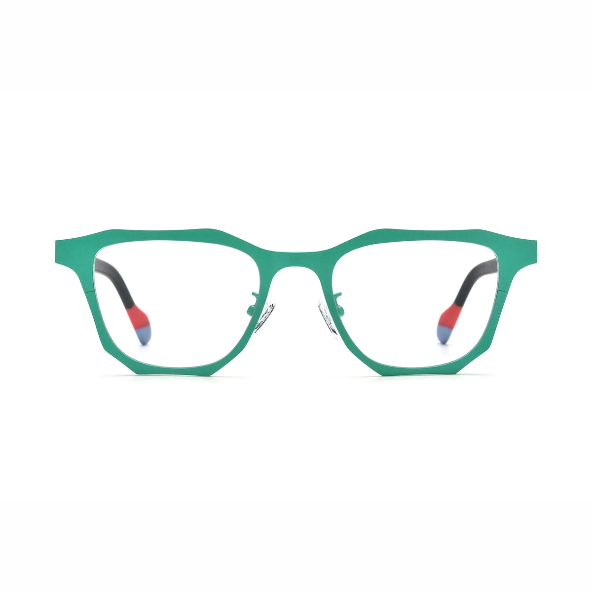 Barledear Mint Graphite eyeglasses front view with mint green titanium square frame and black acetate-style temples
