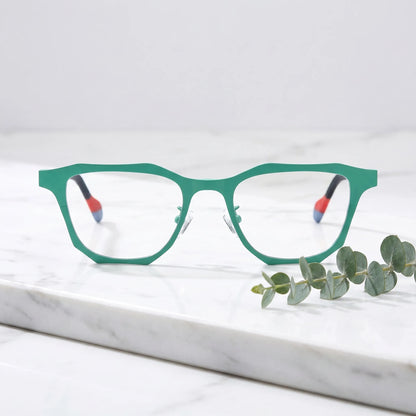 Barledear Mint Graphite eyeglasses shown in a clean lifestyle front view with artistic color-block square frame