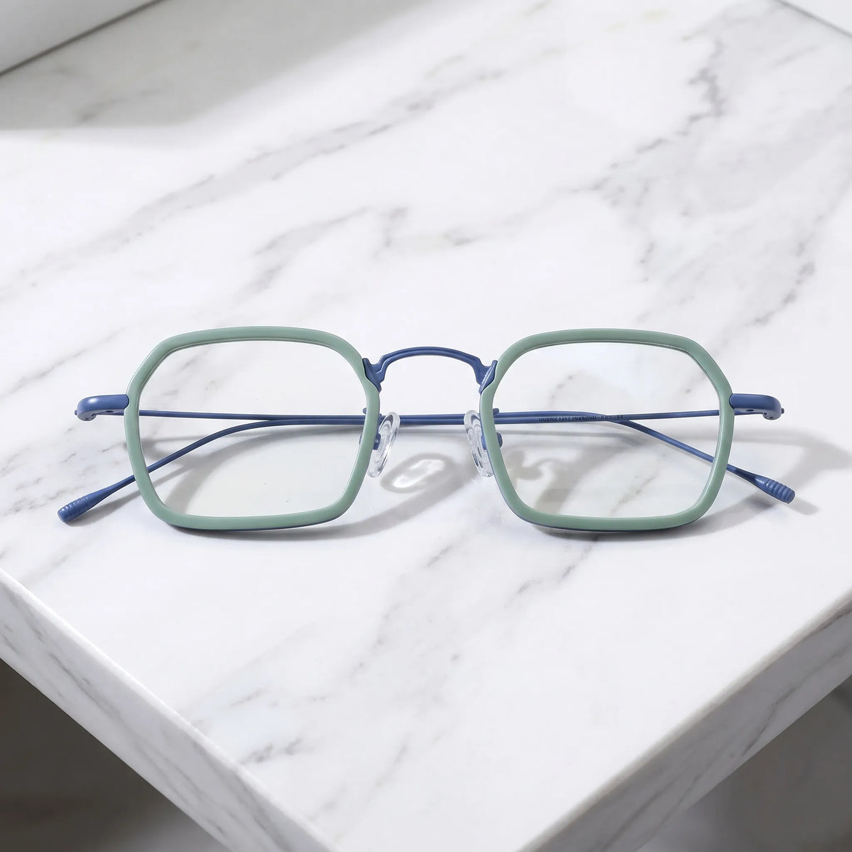 Barledear Mint Sky Blue eyeglasses folded display showing frame and temple design