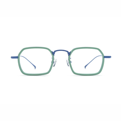 Barledear Mint Sky Blue eyeglasses front view with lightweight geometric acetate titanium frame
