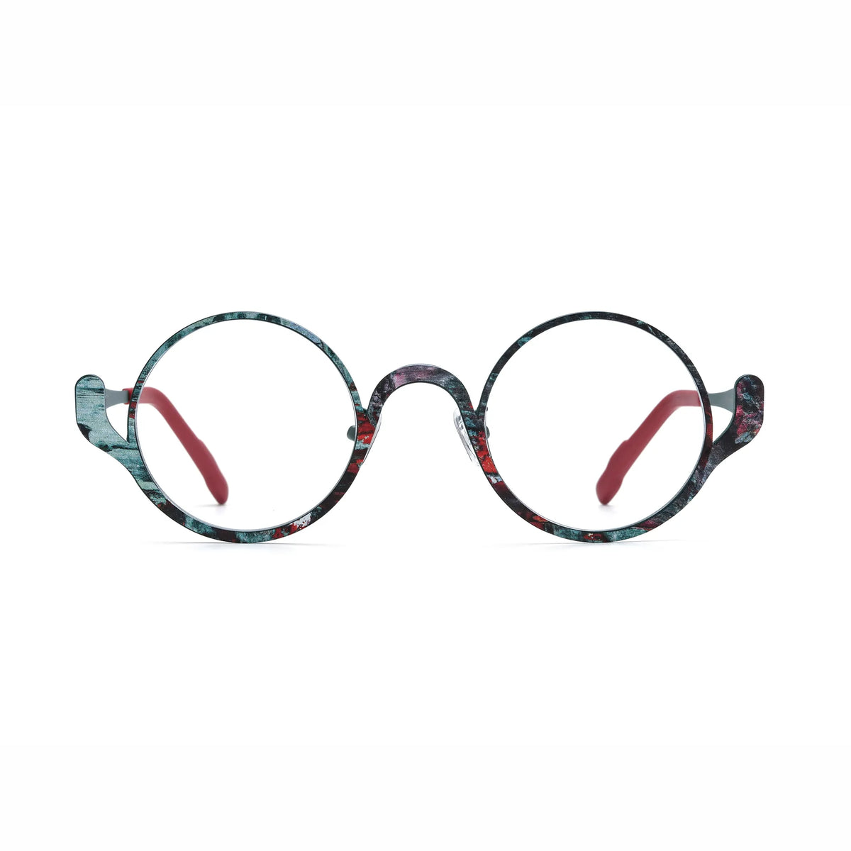 Barledear Mosaic Jade eyeglasses front view with an artistic round pure titanium full-rim frame and lightweight design
