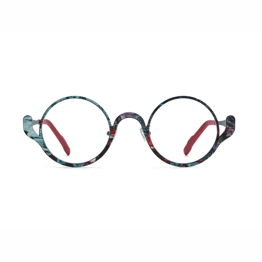 Barledear Mosaic Jade eyeglasses front view with an artistic round pure titanium full-rim frame and lightweight design