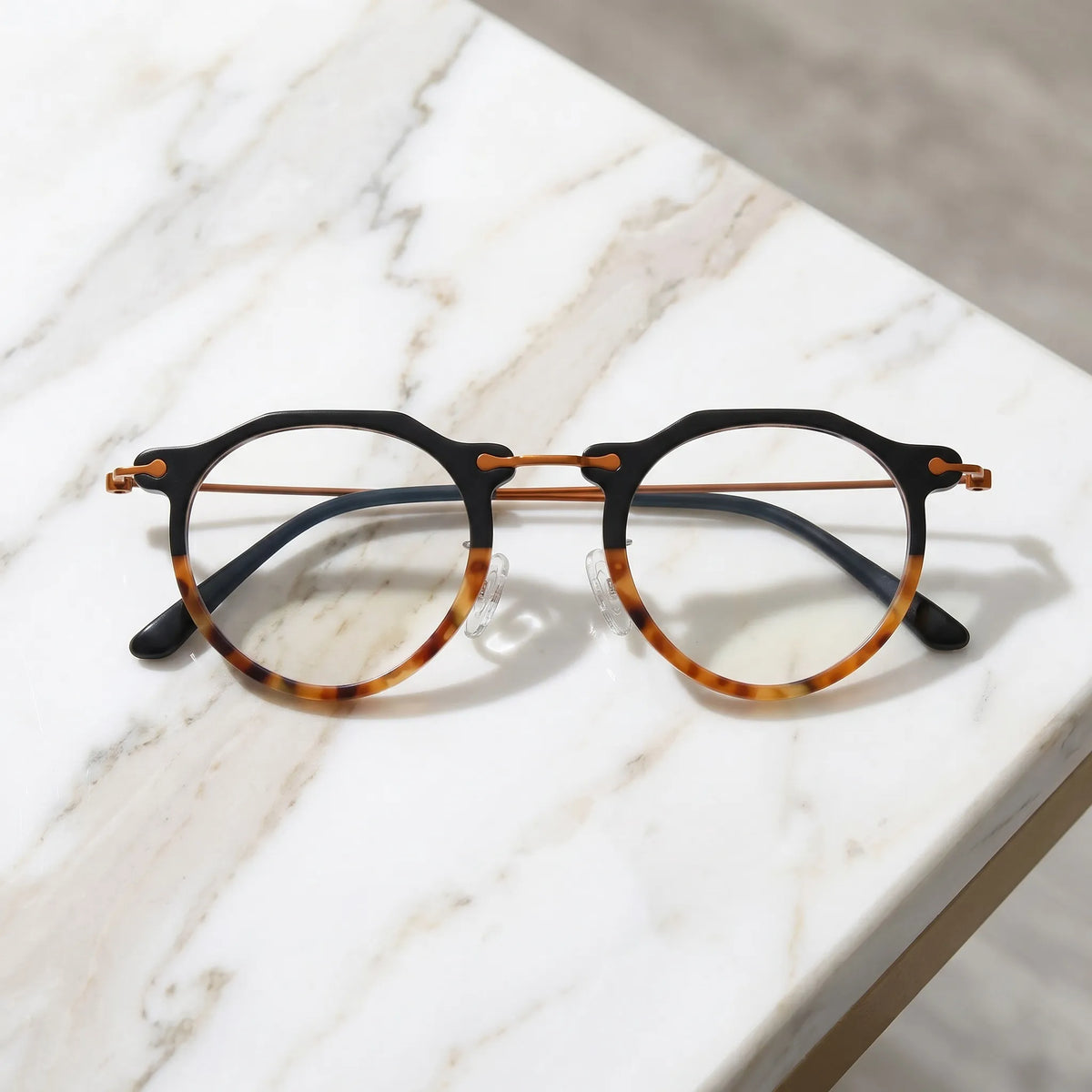 Barledear Noir Amber eyeglasses folded display showing acetate front slim metal temples and acetate temple tips