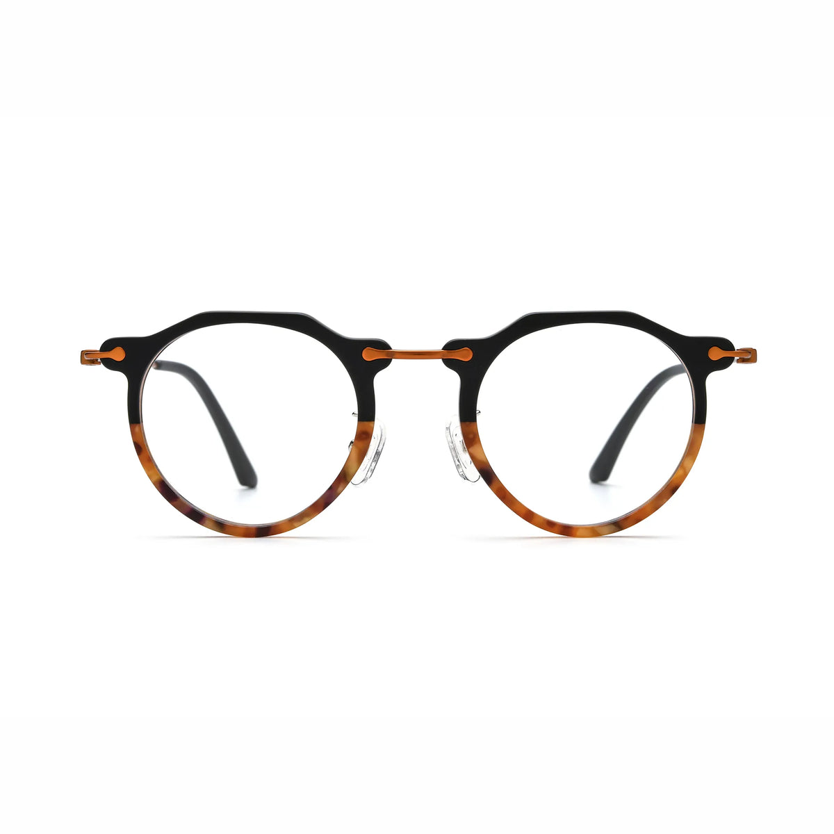 Barledear Noir Amber eyeglasses front view with lightweight retro oval acetate metal full-rim frame