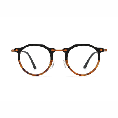 Barledear Noir Amber eyeglasses front view with lightweight retro oval acetate metal full-rim frame