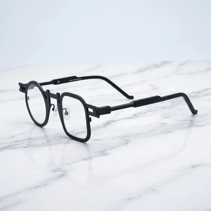 Barledear Obsidian Black eyeglasses angled side view showing slim temples, extended side-bar detail, and adjustable nose pads