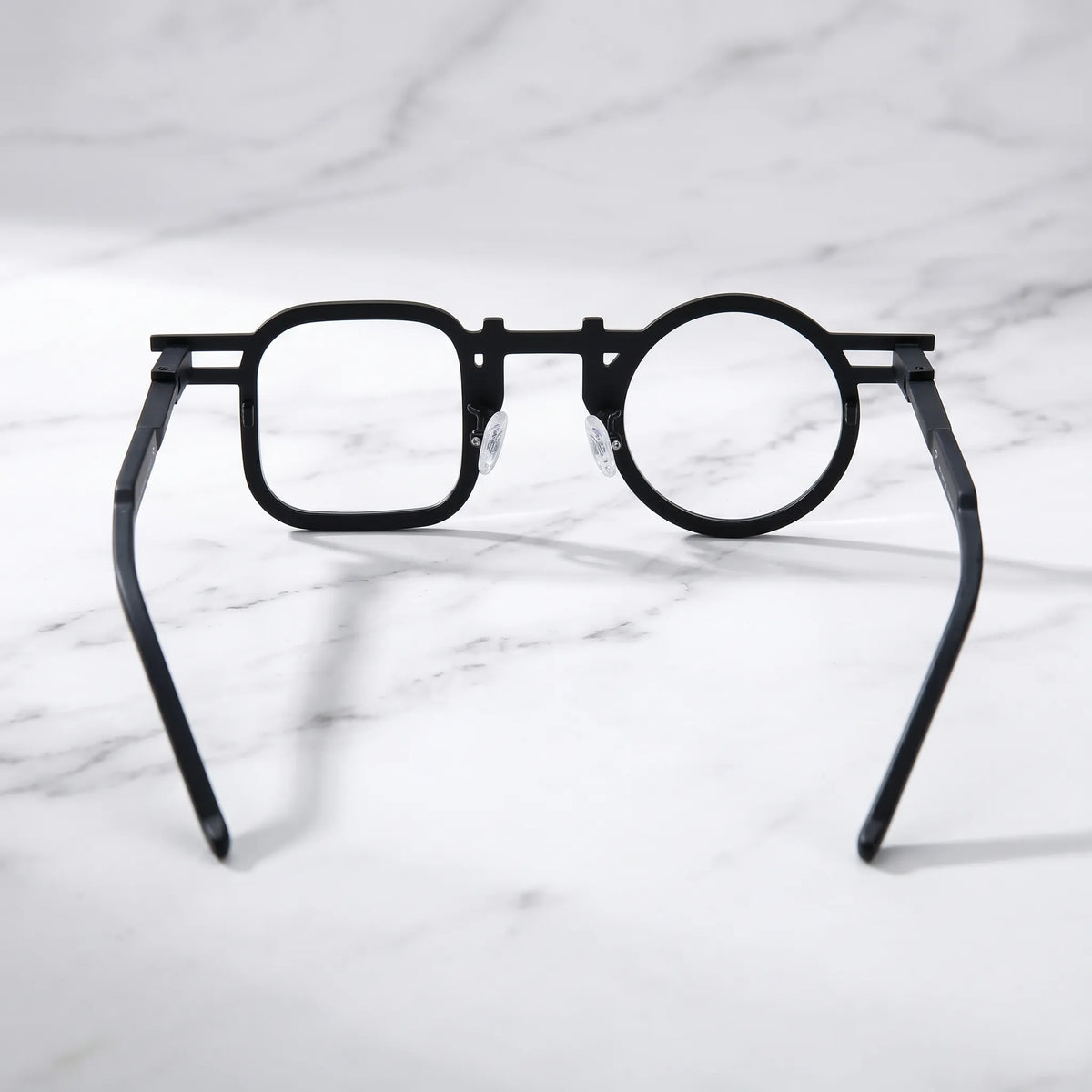 Barledear Obsidian Black eyeglasses back view showing temple shape, bridge detail, and full-rim frame structure