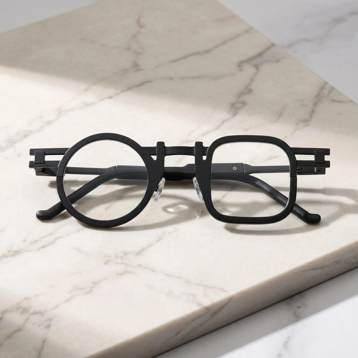 Barledear Obsidian Black eyeglasses folded display showing slim black temples and full-rim frame structure