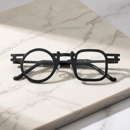 Barledear Obsidian Black eyeglasses folded display showing slim black temples and full-rim frame structure