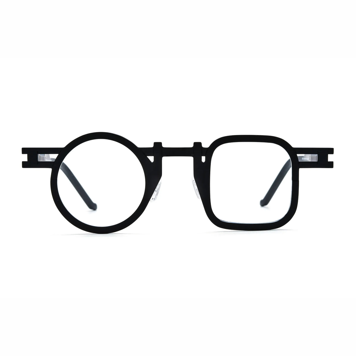 Barledear Obsidian Black eyeglasses front view with asymmetric round-square pure titanium full-rim frame