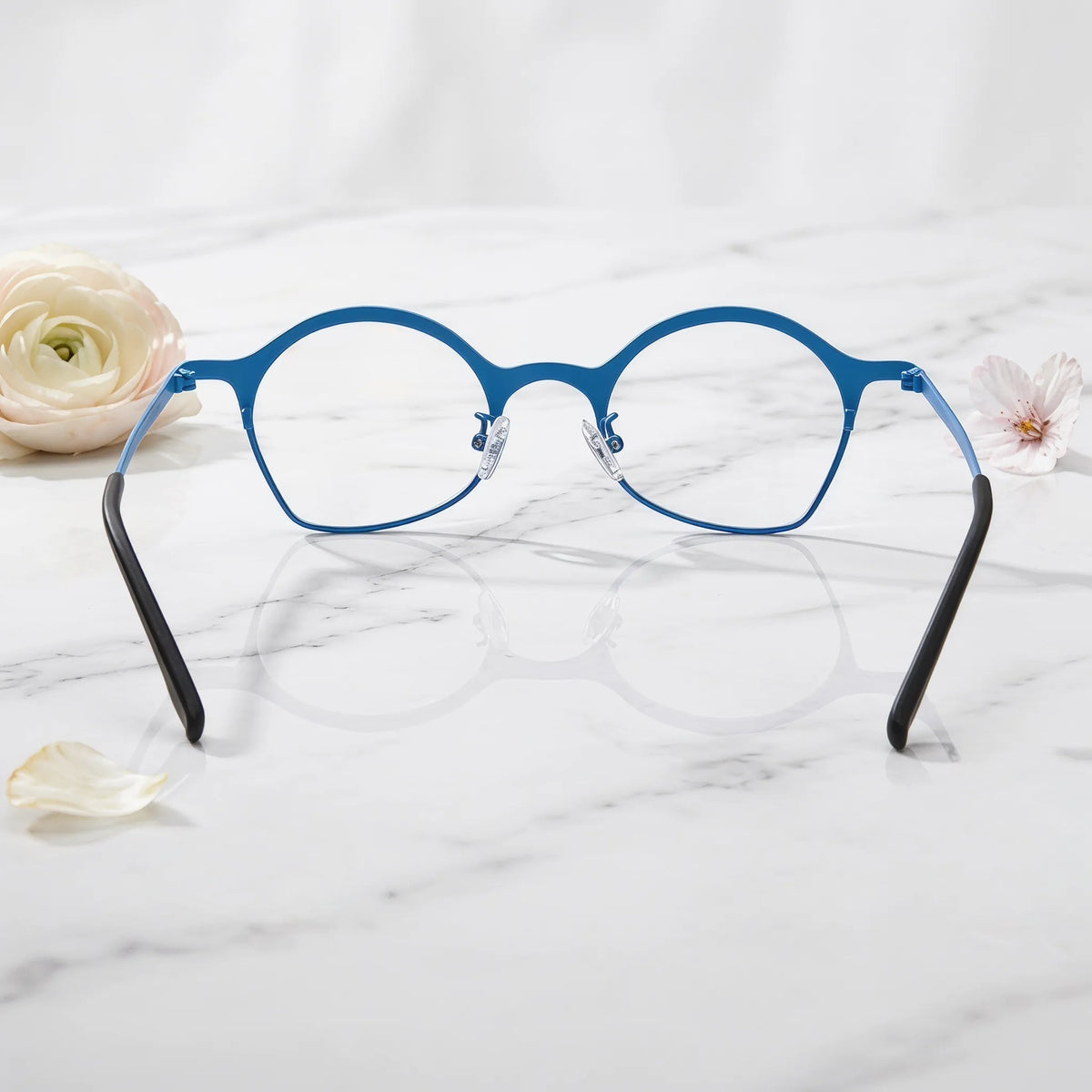 Barledear Ocean Bloom Blue eyeglasses back view showing temple shape and lightweight full-rim frame structure