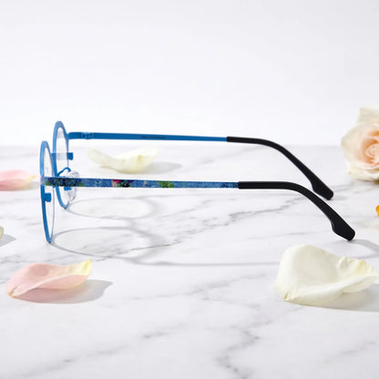 Barledear Ocean Bloom Blue eyeglasses angled side view showing slim temples and adjustable nose pads