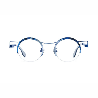 Barledear Ocean Marble eyeglasses front view with lightweight round pure titanium semi-rimless frame and blue artistic accents