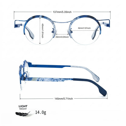 Barledear Ocean Marble eyeglasses size chart with 137mm frame width, 46mm lens width, 24mm bridge, 145mm temple length, and 14.0g weight