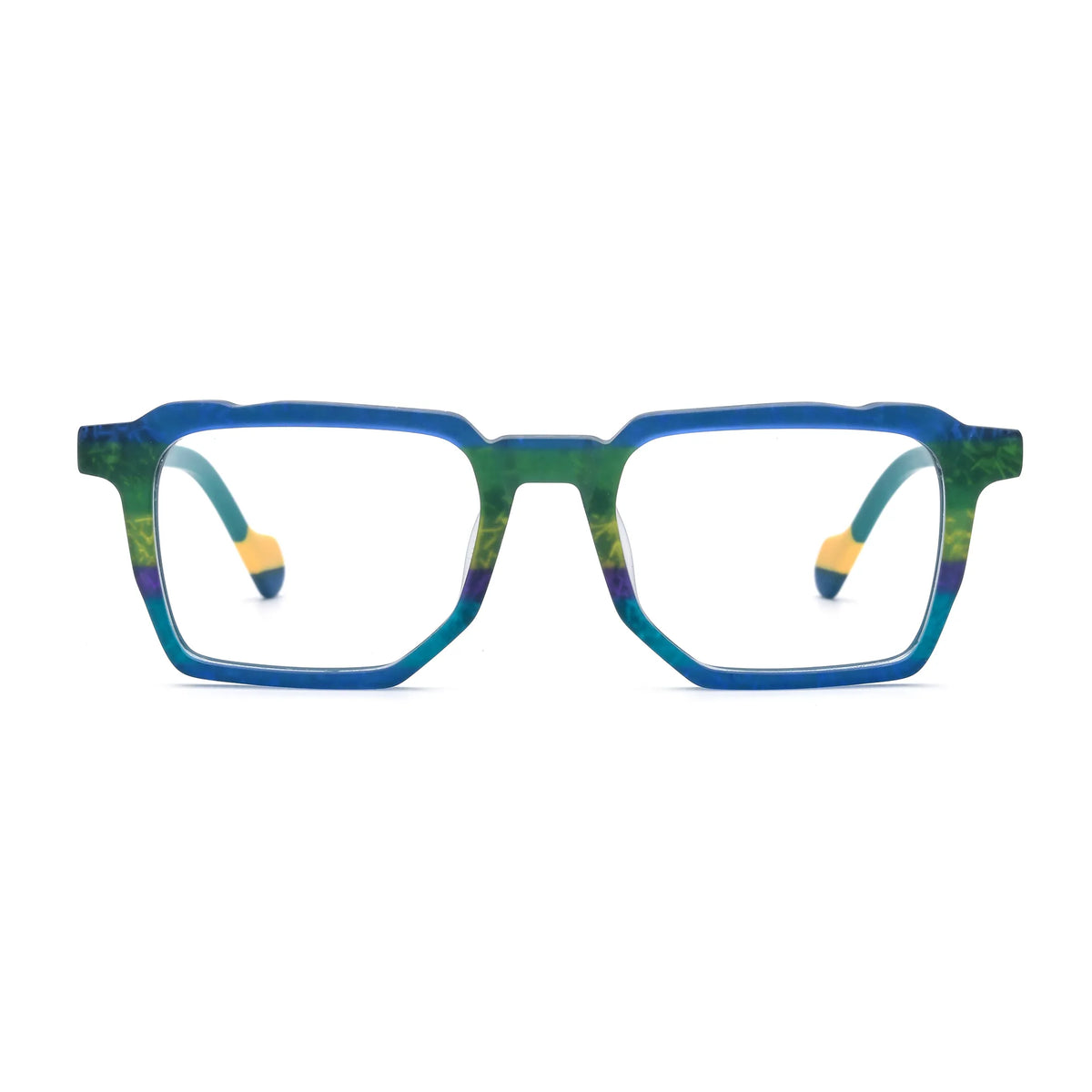 Barledear Ocean Meadow square acetate eyeglasses front view with a matte blue and green patterned frame