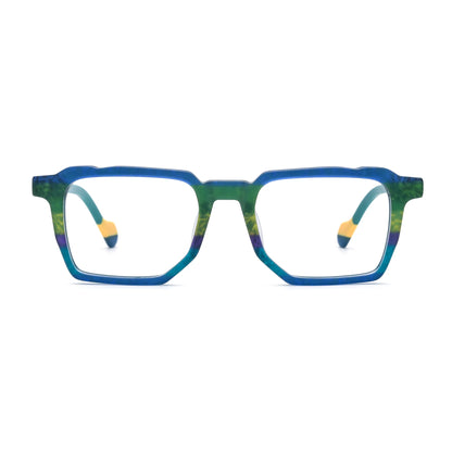Barledear Ocean Meadow square acetate eyeglasses front view with a matte blue and green patterned frame