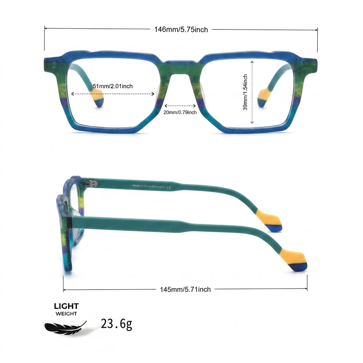 Barledear Ocean Meadow eyeglasses size chart with 146 mm frame width 51 mm lenses 20 mm bridge and 145 mm temples