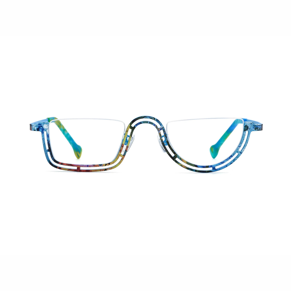 Barledear Ocean Mosaic Blue eyeglasses front view with lightweight geometric titanium semi-rim frame