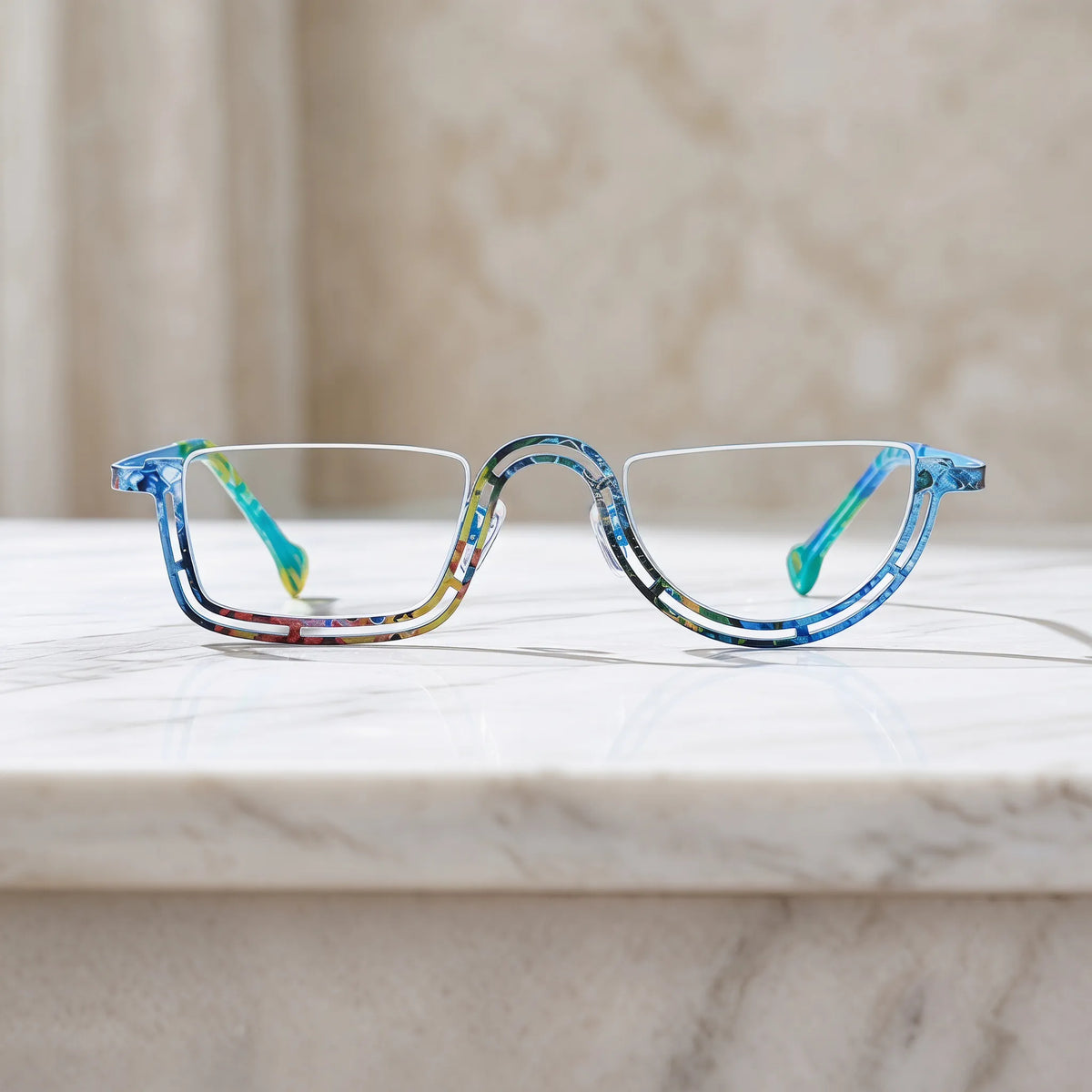 Barledear Ocean Mosaic Blue eyeglasses shown in a clean lifestyle front view