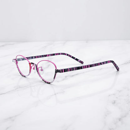 Barledear Orchid Blush eyeglasses angled side view showing slim acetate temples clear nose pads and bridge detail