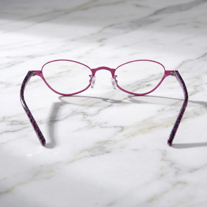 Barledear Orchid Blush eyeglasses back view showing patterned temple arms and lightweight frame structure
