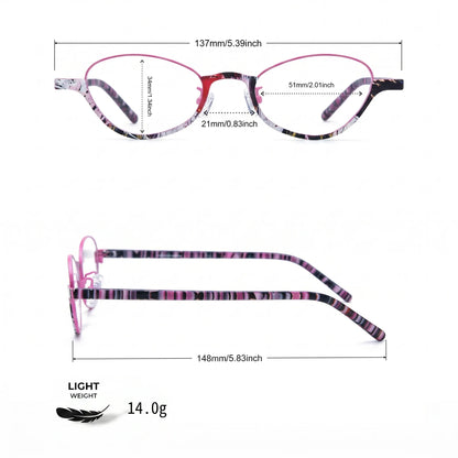 Barledear Orchid Blush eyeglasses size chart with 137 mm frame width 51 mm lens width 34 mm lens height 21 mm bridge and 148 mm temple length