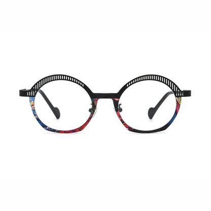 Barledear Prism Noir eyeglasses front view with lightweight black titanium frame and colorful mosaic lower rim accents