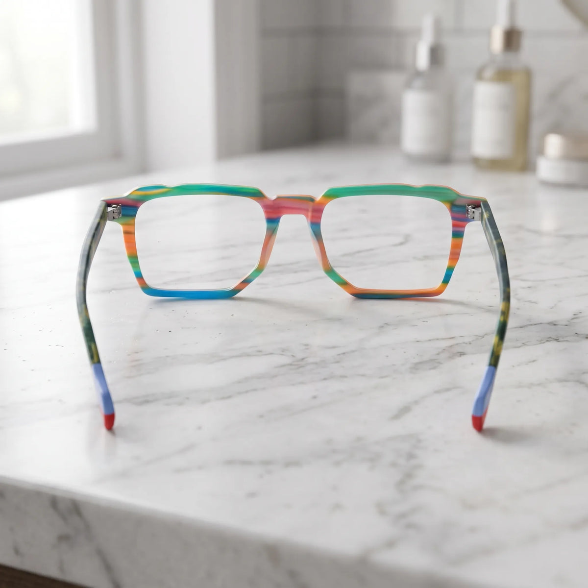 Barledear Rainbow Horizon eyeglasses back view showing integrated nose pads hinges and full-rim construction