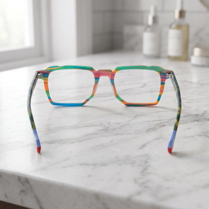 Barledear Rainbow Horizon eyeglasses back view showing integrated nose pads hinges and full-rim construction