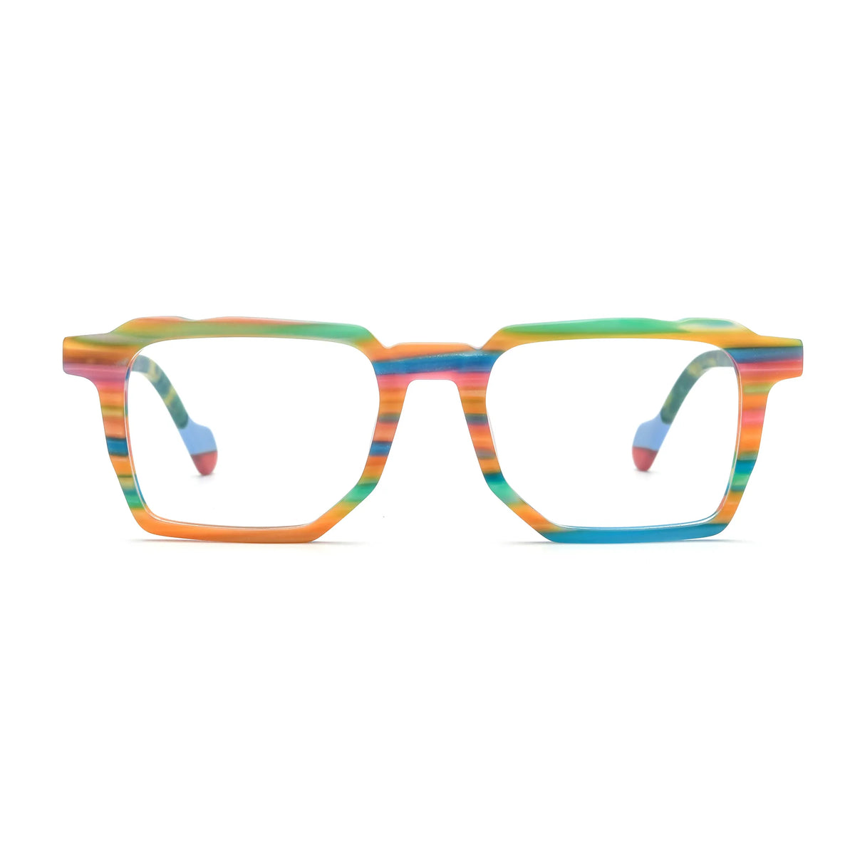 Barledear Rainbow Horizon square acetate eyeglasses front view with a matte multicolor striped frame