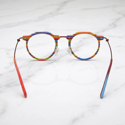 Barledear Rainbow Stripe eyeglasses back view showing temple shape full-rim structure and comfortable fit