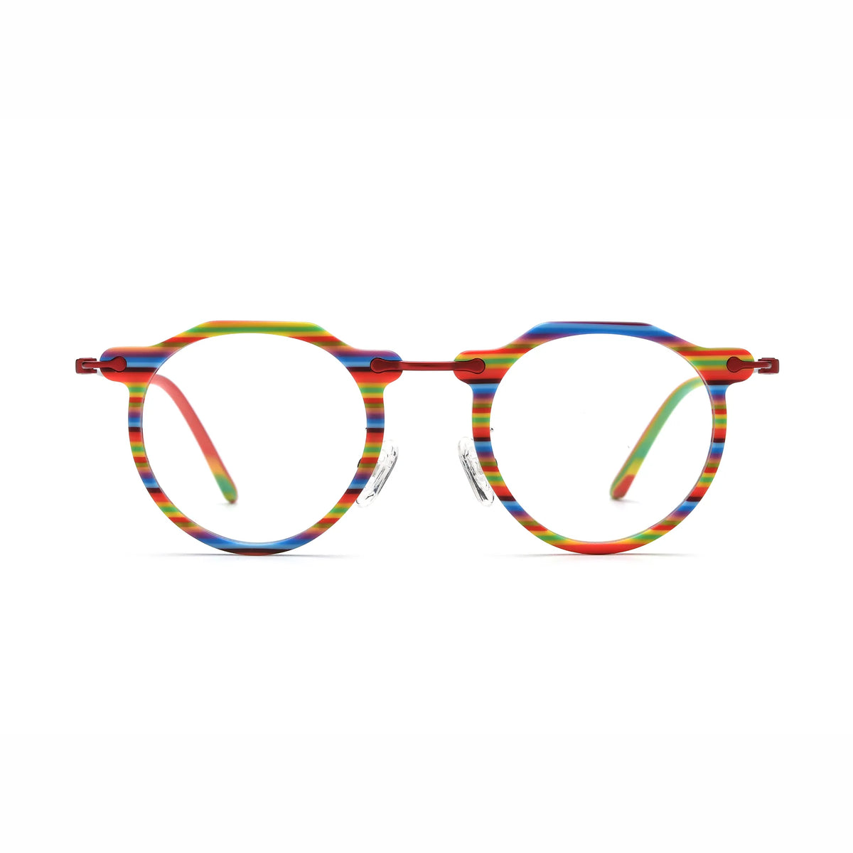 Barledear Rainbow Stripe eyeglasses front view with lightweight retro oval acetate metal full-rim frame