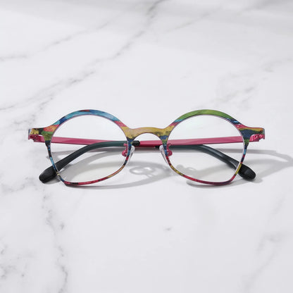 Barledear Rose Meadow Pink eyeglasses folded display showing patterned titanium frame and slim temples
