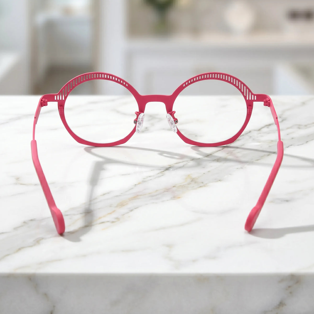 Barledear Rose Mosaic eyeglasses back view showing adjustable nose pads, lightweight temple arms, and prescription-ready full-rim structure