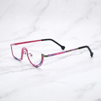 Barledear Rose Mosaic Pink eyeglasses angled side view showing patterned titanium temples and bridge detail