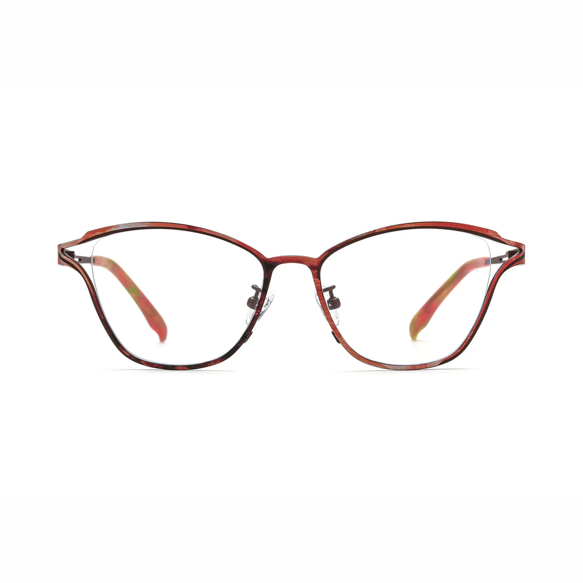 Barledear Rosewood Amber eyeglasses front view with lightweight pure titanium butterfly cat-eye full-rim frame