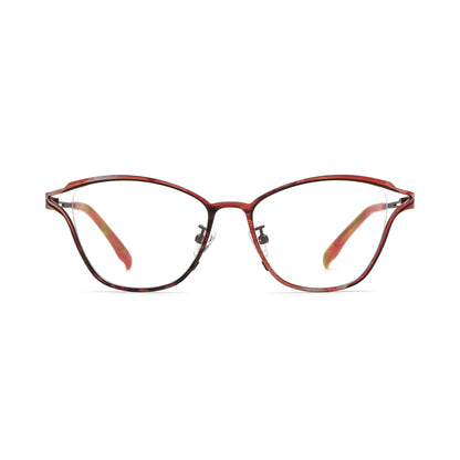 Barledear Rosewood Amber eyeglasses front view with lightweight pure titanium butterfly cat-eye full-rim frame