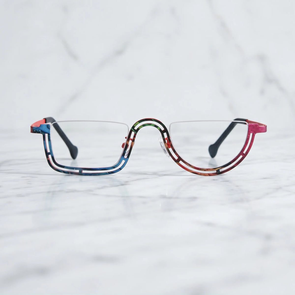 Barledear Scarlet Mosaic Red eyeglasses shown in a clean lifestyle front view