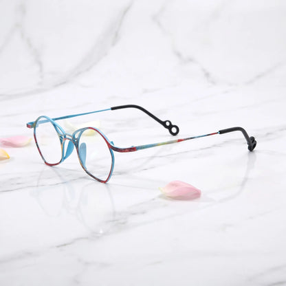 Barledear Skyline Patchwork Blue eyeglasses angled side view showing slim temples and bridge detail