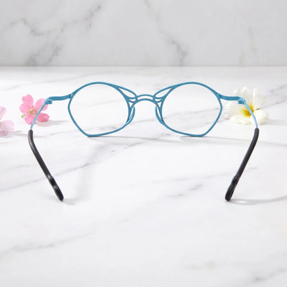 Barledear Skyline Patchwork Blue eyeglasses back view showing temple shape and frame structure