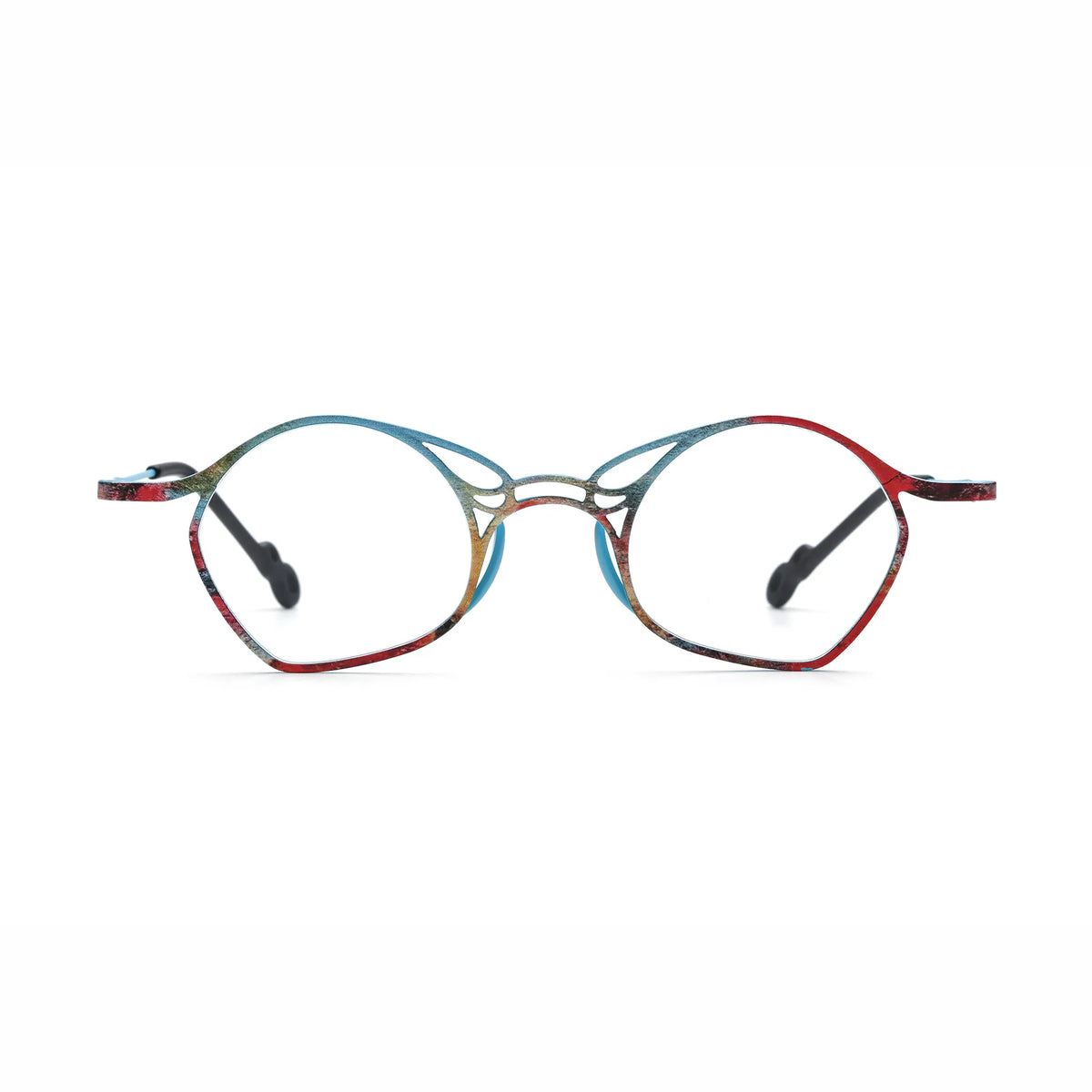Barledear Skyline Patchwork Blue eyeglasses front view with lightweight geometric titanium frame