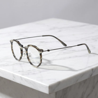 Barledear Smoke Stripe eyeglasses angled side view showing slim wire temples adjustable nose pads and bridge detail