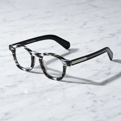 Barledear Smoke Stripe eyeglasses angled side view showing striped acetate front and bridge detail