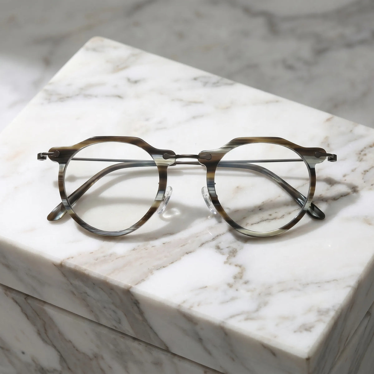 Barledear Smoke Stripe eyeglasses folded display showing acetate front slim metal temples and acetate temple tips