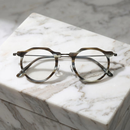 Barledear Smoke Stripe eyeglasses folded display showing acetate front slim metal temples and acetate temple tips