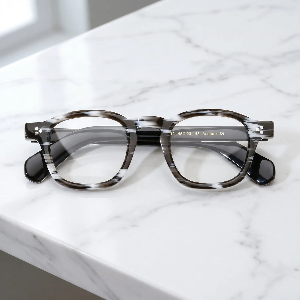 Barledear Smoke Stripe eyeglasses folded display showing full-rim acetate frame and black temple design