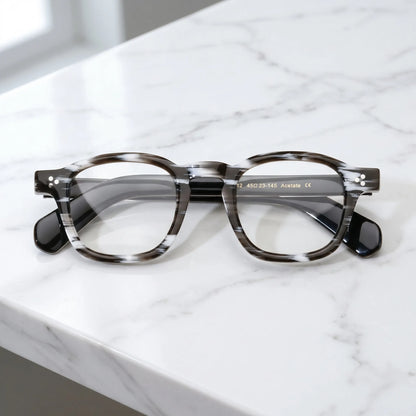 Barledear Smoke Stripe eyeglasses folded display showing full-rim acetate frame and black temple design