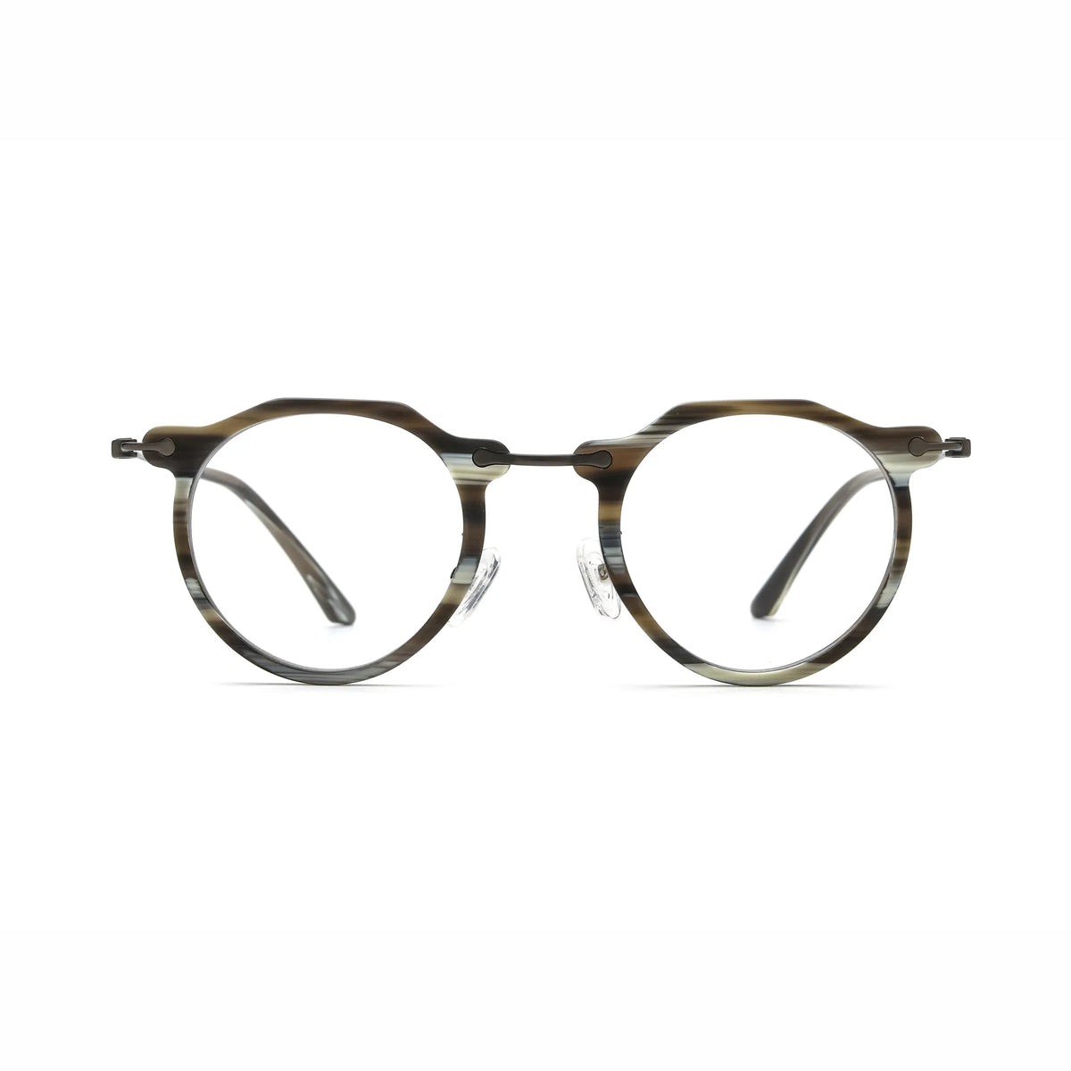 Barledear Smoke Stripe eyeglasses front view with lightweight retro oval acetate metal full-rim frame